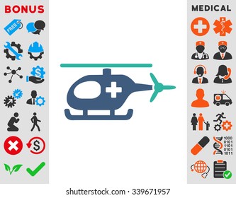 Emergency Helicopter vector icon with bonus. Style is bicolor flat symbol, cobalt and cyan colors, rounded angles, white background.