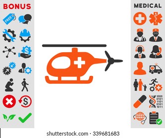 Emergency Helicopter vector icon with bonus. Style is bicolor flat symbol, orange and gray colors, rounded angles, white background.