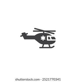 Ícone do vetor de helicóptero de emergência. Sinal plano preenchido para conceito móvel e web design. Helicóptero com glifo cruzado médico. Símbolo, ilustração de logotipo. Gráficos vetoriais.