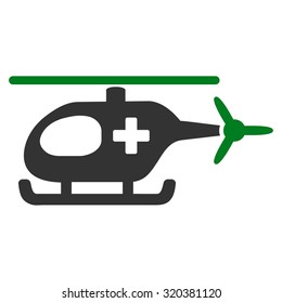 Emergency Helicopter vector icon. Style is bicolor flat symbol, green and gray colors, rounded angles, white background.