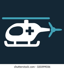 Emergency Helicopter vector icon. Style is bicolor flat symbol, blue and white colors, rounded angles, dark blue background.