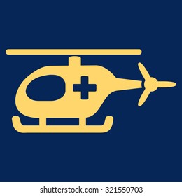 Emergency Helicopter vector icon. Style is flat symbol, yellow color, rounded angles, blue background.
