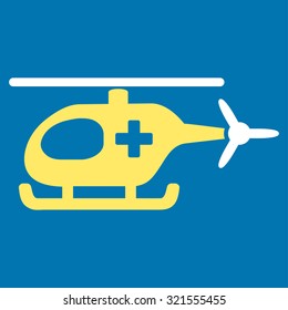 Emergency Helicopter vector icon. Style is bicolor flat symbol, yellow and white colors, rounded angles, blue background.