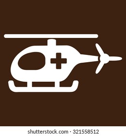 Emergency Helicopter vector icon. Style is flat symbol, white color, rounded angles, brown background.