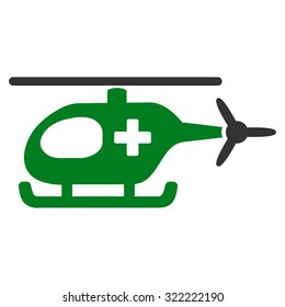 Emergency Helicopter vector icon. Style is bi-color flat symbol, green and gray colors, rounded angles, white background.