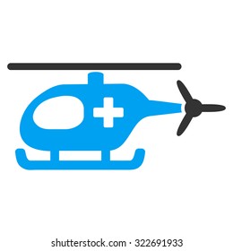 Emergency Helicopter vector icon. Style is bicolor flat symbol, blue and gray colors, rounded angles, white background.