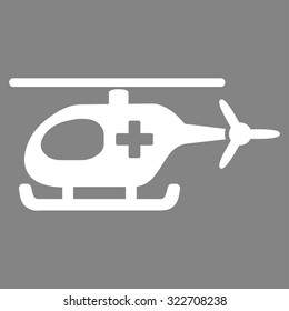 Emergency Helicopter vector icon. Style is flat symbol, white color, rounded angles, gray background.