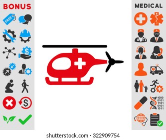 Emergency Helicopter vector icon. Style is bicolor flat symbol, intensive red and black colors, rounded angles, white background.