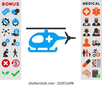 Emergency Helicopter vector icon. Style is bicolor flat symbol, blue and gray colors, rounded angles, white background.