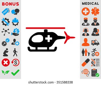 Emergency Helicopter vector icon. Style is bicolor flat symbol, intensive red and black colors, rounded angles, white background.