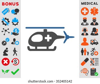 Emergency Helicopter vector icon. Style is bicolor flat symbol, cobalt and gray colors, rounded angles, white background.