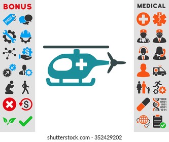 Emergency Helicopter vector icon. Style is bicolor flat symbol, soft blue colors, rounded angles, white background.