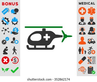 Emergency Helicopter vector icon. Style is bicolor flat symbol, green and gray colors, rounded angles, white background.