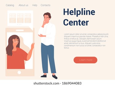 Emergency helpline center abstract concept. Helpline service operator, telemarketing agent, mobile assistant. Teleservices company representative character. Website, web page, landing page template