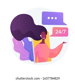 Emergency helpline service. Call centre operator, telemarketing agent, mobile assistant. Teleservices company representative cartoon character. Vector isolated concept metaphor illustration