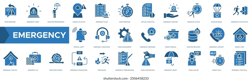 Emergency icon. Crisis Response, Emergency Alert, Disaster Preparedness, Urgent Situation and Emergency Plan