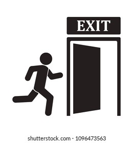 Emergency Icon of exit sign with man figure running to doorway