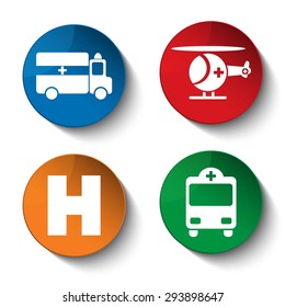 Emergency icon. Hospital icon. Ambulance icon. Helicopter icon. Vector