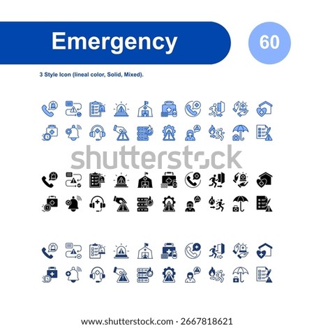 Emergency icon set. with 3 Style Icon (lineal color, Solid, Mixed).