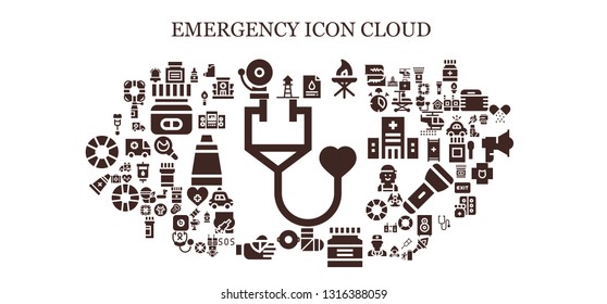 emergency icon set. 93 filled emergency icons.  Simple modern icons about  - Stethoscope, Lifeguard, Medicine, Alarm, Blood test, Torch, Sling, Float, Bandaged finger, Ointment
