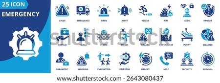 emergency icon set collection in dual tone style. an icon pack contain alert, rescue, danger, ambulance, siren, medic, fire, crisis, injury, triage