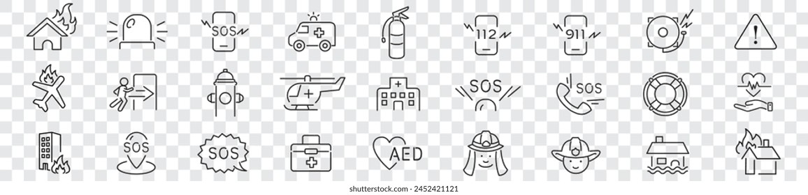 Emergency icon set collection vector line icons