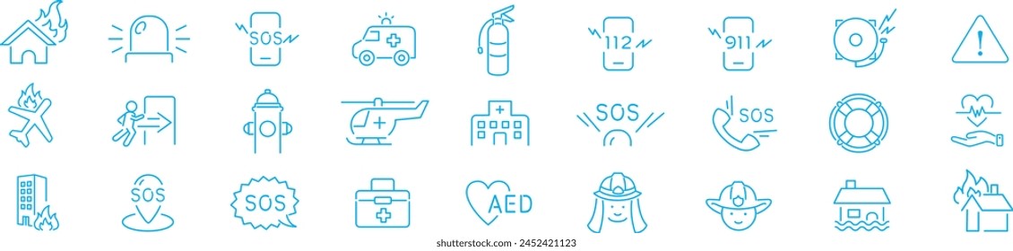 Emergency icon set collection vector line icons