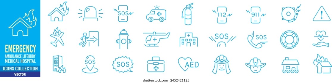 Emergency icon set collection vector line icons