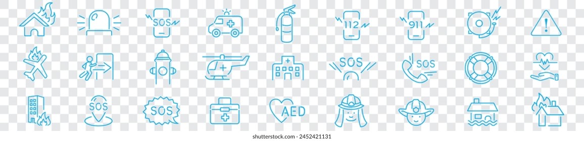 Emergency icon set collection vector line icons