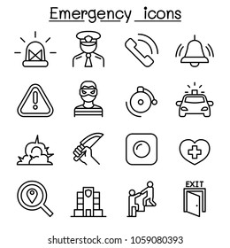 Emergency icon set in thin line style