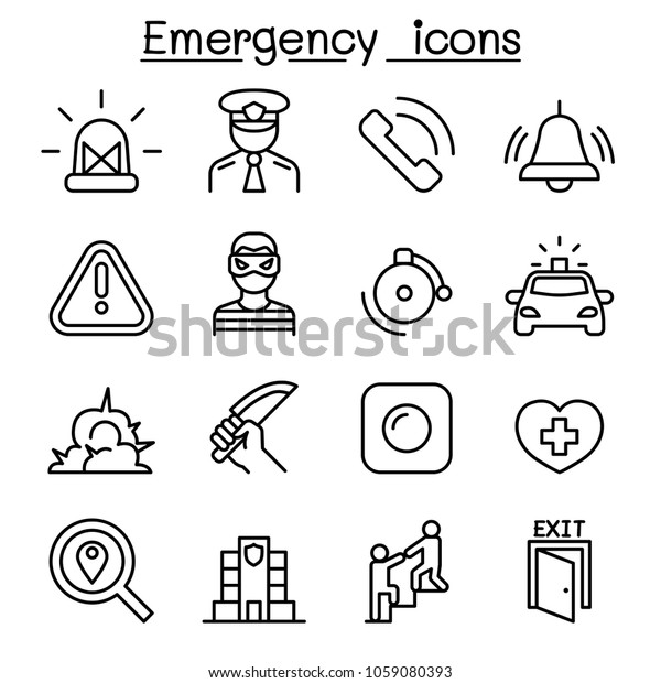 Emergency icon set in thin\
line style