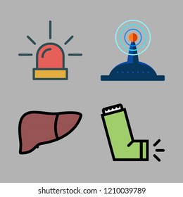 emergency icon set. vector set about inhaler, signal, siren and liver icons set.