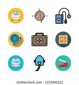 emergency icon set. vector set about cardiogram, alarm bell, tonometer and police car icons set.