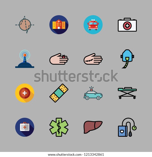emergency icon set. vector set about signal,\
first aid kit, oxygen and liver icons\
set.