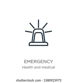 Emergency icon. Thin linear emergency outline icon isolated on white background from health and medical collection. Line vector sign, symbol for web and mobile