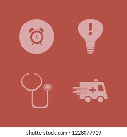 emergency icon. emergency vector icons set attention sign bulb, ambulance car, alarm and stethoscope