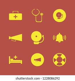 emergency icon. emergency vector icons set stethoscope, school bell, lifebuoy and hospital bed