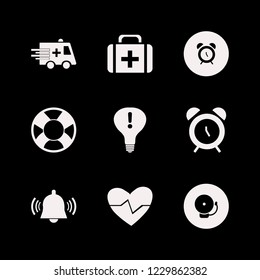emergency icon. emergency vector icons set heartbeat, school bell, lifebuoy and attention sign bulb