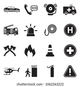 Emergency Icons. Black Flat Design. Vector Illustration. 