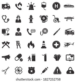 Emergency Icons. Black Scribble Design. Vector Illustration.