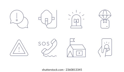 Emergency icons. editable stroke. Containing delivery box, emergency, emergency contact, oxygen mask, siren, sos, tent.