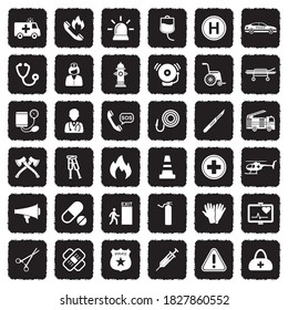 Emergency Icons. Grunge Black Flat Design. Vector Illustration.