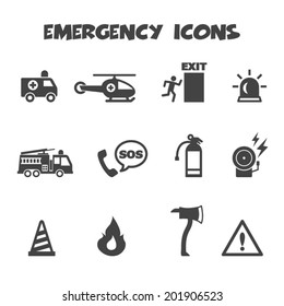 emergency icons, mono vector symbols