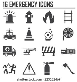 Emergency icons, mono vector symbols