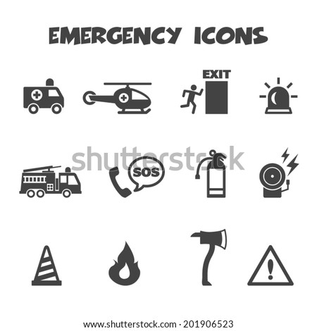 emergency icons, mono vector symbols