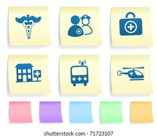 Ícones de emergência na coleção de papel Post It Note Ilustração original