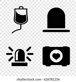 Emergency icons set. set of 4 emergency filled icons such as siren, case with heart