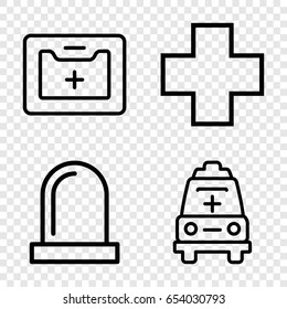 Emergency icons set. set of 4 emergency outline icons such as medical kit, medical cross, ambulance