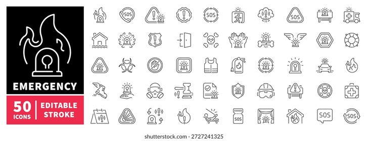 Conjunto de iconos de emergencia con iconos de línea editables. lineales, de seguridad, símbolos SOS
