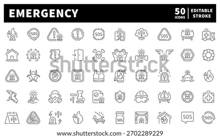 Emergency icons set. editable line icons for safety, alert, and rescue designs